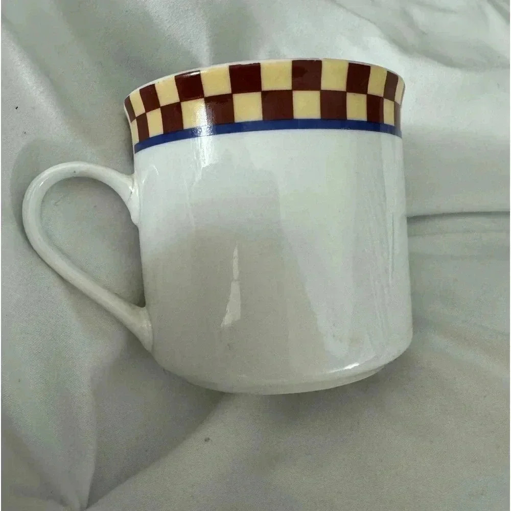 Vintage Goose Duck Bird Coffee Mug Cup Checkered Border 90’s Country Farmhouse - Picture 3 of 7